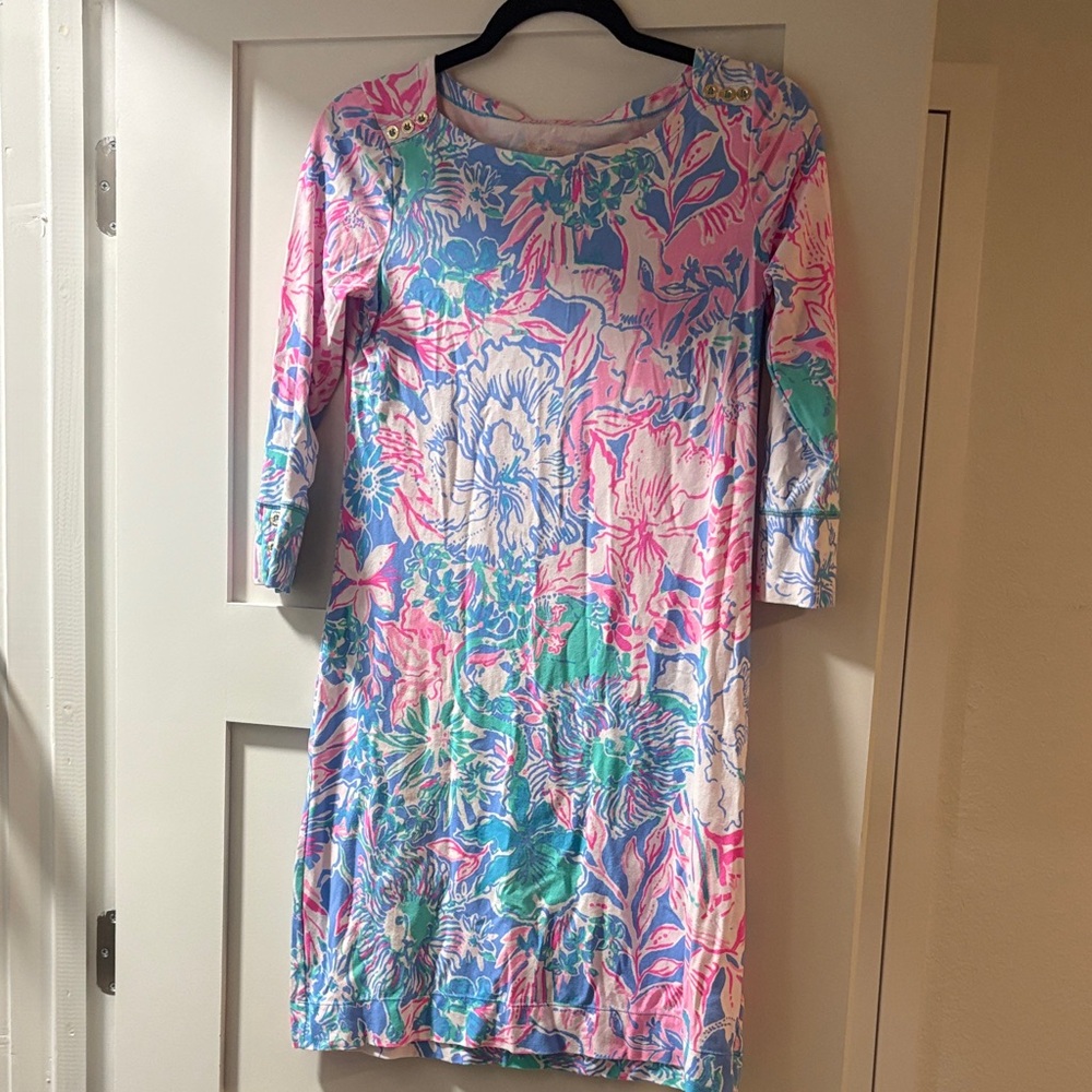 Lilly Pulitzer Long Sleeve Floral Dress - Pink, Blue, Green